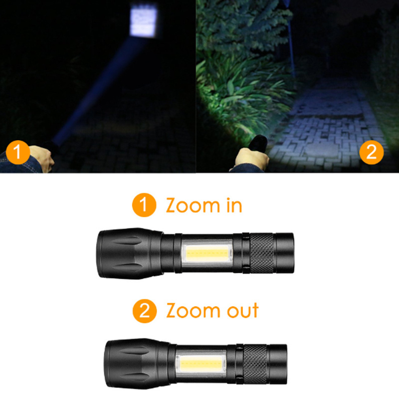 High Power Pocket 2 IN 1 LED Flashlight Zoom tactical Mini size telescopic portable Torch with pen clip outdoor camping