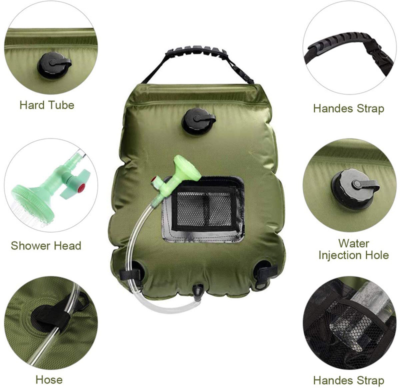 Factory direct sale 20L Camping shower Solar bag 5 gallons Outdoor Natural Heated Portable Camping Solar Water Heater Multicolor