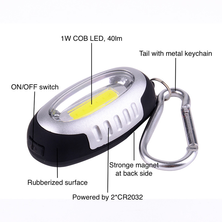 Pocket COB LED Keychain light Emergency Torch key chain led flash light With Double carabiner other Hiking equipment