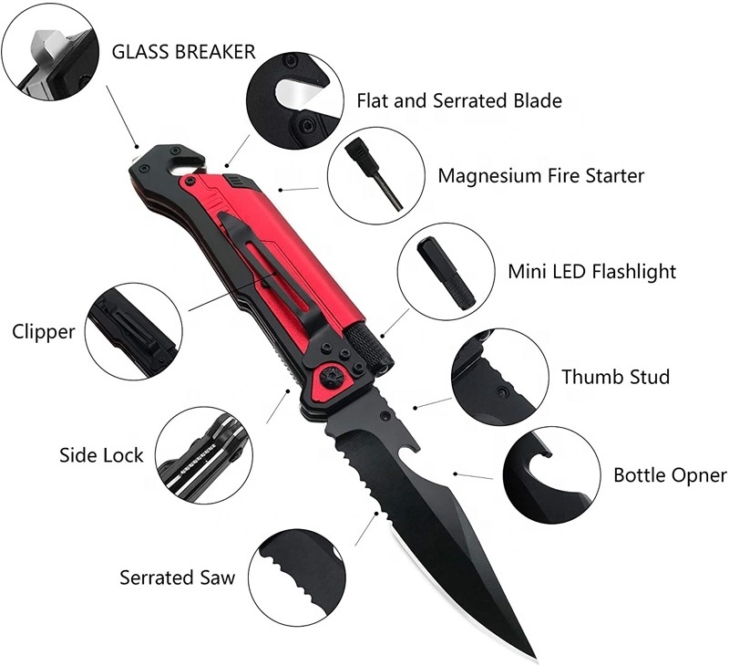 Multi Functions Flint lighter clip torch cutter bottle opener Survival Knife