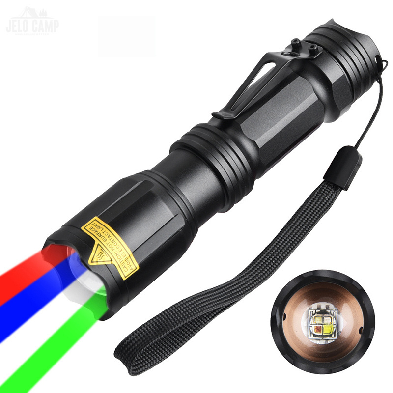 Multi-Functional Telescopic Zoom 4 Color Tactical LED flashlight USB Rechargeable Astronomy Hunting Fishing UV Check Torch light