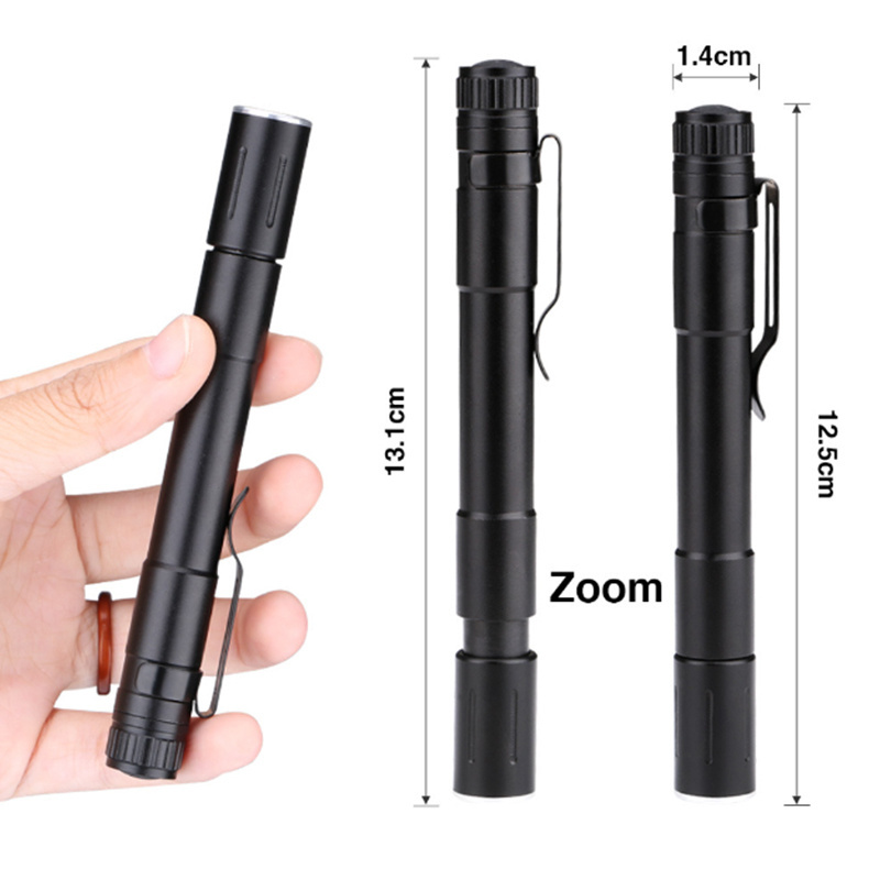 Pocket Zoomable LED Flashlight Mini size telescopic portable medical Torch Light pen clip Gift promotion other camping gear