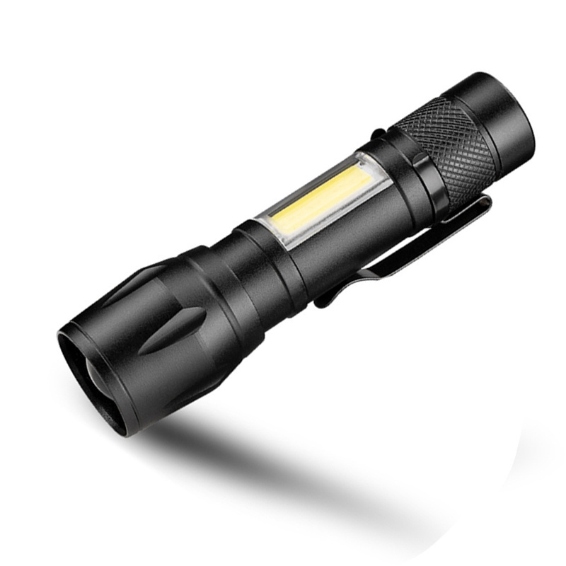 High Power Pocket 2 IN 1 LED Flashlight Zoom tactical Mini size telescopic portable Torch with pen clip outdoor camping