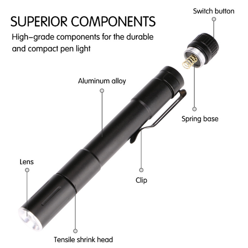 Pocket Zoomable LED Flashlight Mini size telescopic portable medical Torch Light pen clip Gift promotion other camping gear