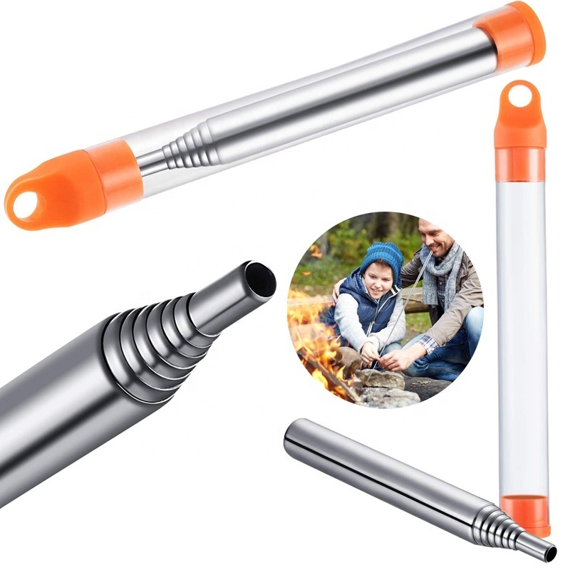 Pocket size Fire Bellows Collapsible Stainless Steel Fire Blower Pipe Mudder Campfire Tool Picnic Camping Hiking