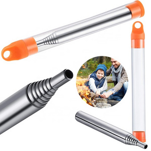 Pocket size Fire Bellows Collapsible Stainless Steel Fire Blower Pipe Mudder Campfire Tool Picnic Camping Hiking