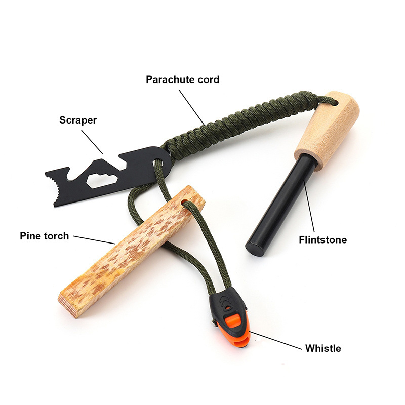 Multifunction Pine torch Camping emergency Whistle Survival kits Parachute cord Travel Fire pits accessories Fire Starter Kits