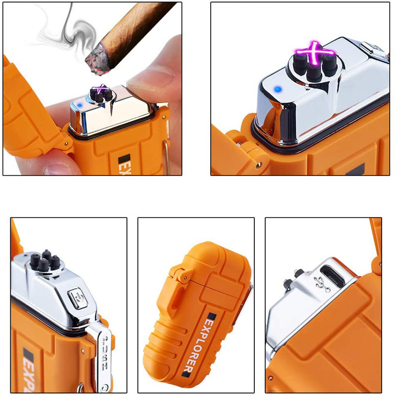 Popular Waterproof Dual ARC USB Rechargeable Windproof Outdoor Electric Lighter  Camping Survival Tactical Lighter