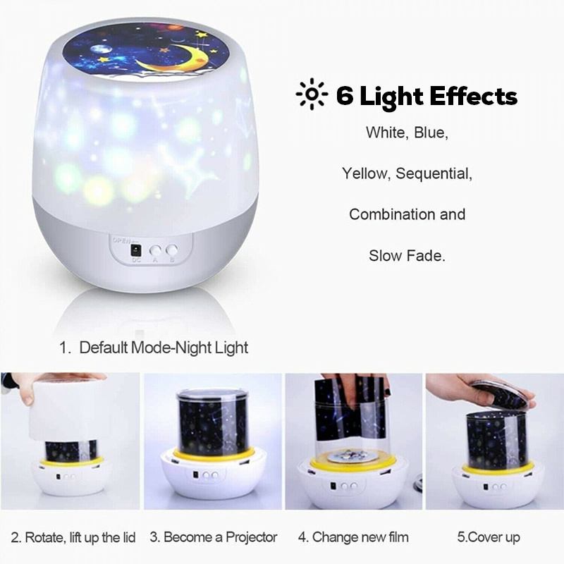 6 scenes tri-color rotating star projector newest romantic led night lights high quality baby night light power outages use