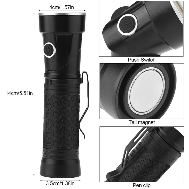 Powerful Tactical T6+COB LED Flashlight Foldable Magnetic Tail 90 Degree Folding Work Light LED Inspection Light Camping gear