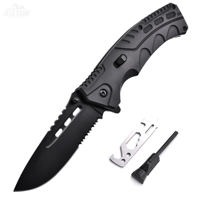 JELOCAMP OEM Outdoor survival kit Fire Starter Emergency Whistle LED Flashlight Hunting Multi Tool Tactical Survival Knife