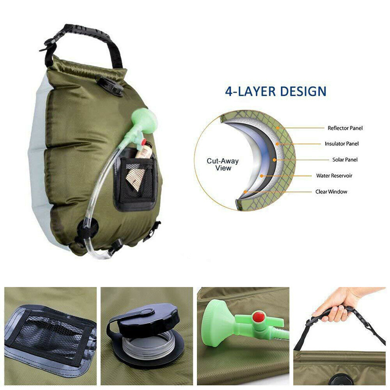 Factory direct sale 20L Camping shower Solar bag 5 gallons Outdoor Natural Heated Portable Camping Solar Water Heater Multicolor