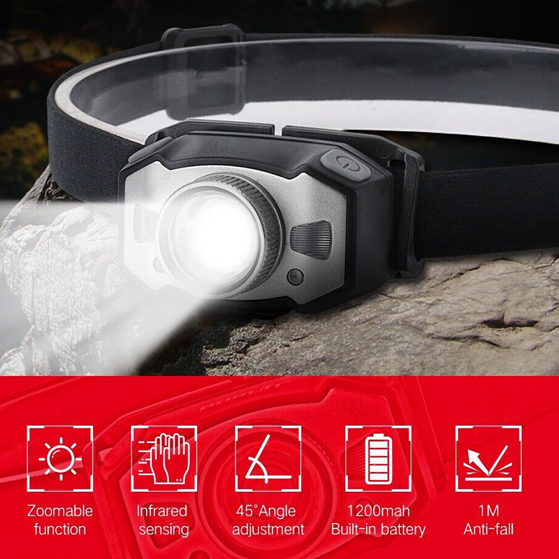 High Power LED headlights USB Rechargeable Motion Sensor Headlamp Other Camping Gear emergency red LED  lightweight head lamp