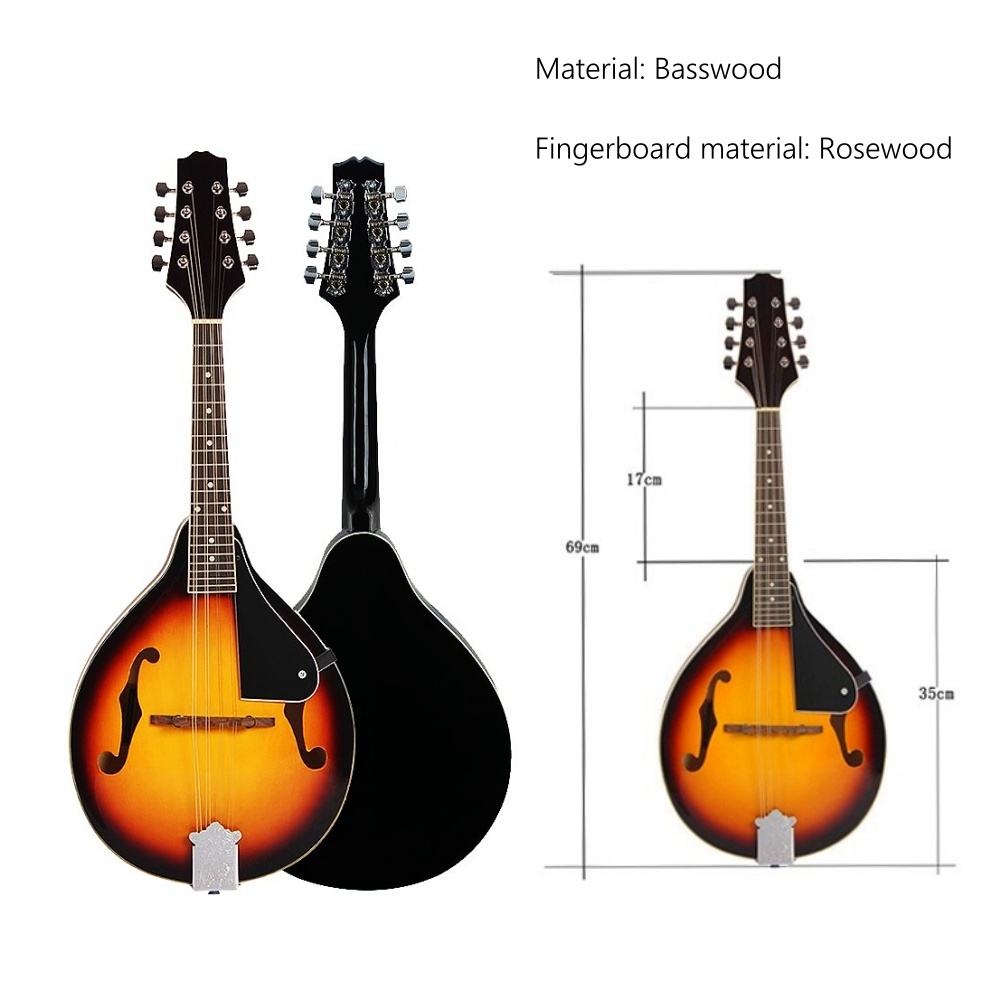 JELO IY-TB0111 Acoustic Mandolin Guitar 8 Strings Basswood Body A-Style Plus Capo Picks Cloth Instruments Accessories