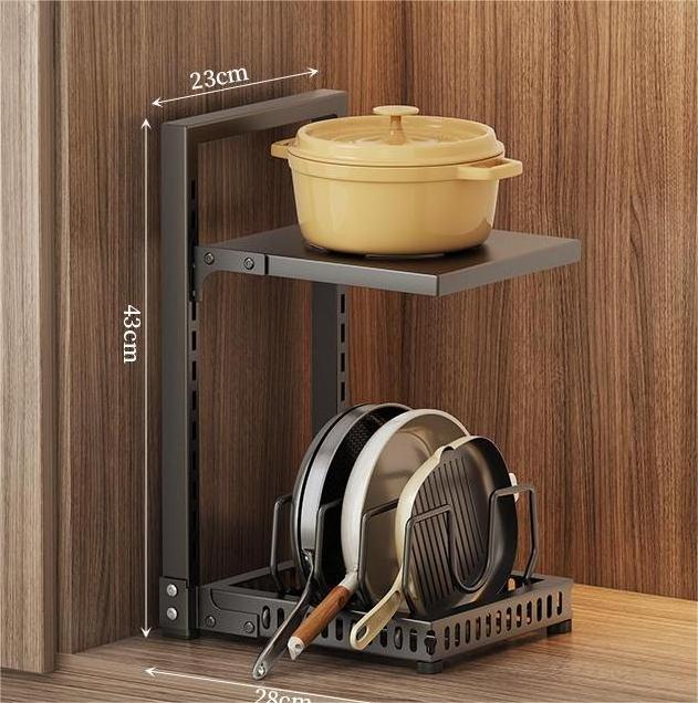 Kitchen Counter and Cabinet Organization Storage Rack Multi Tiers Pot Pan Shelf Organizer for Cabinet Adjustable