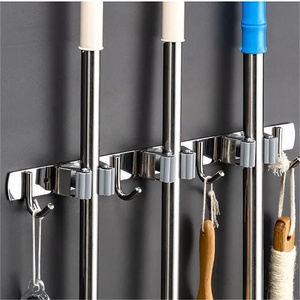 1-2Durable Bathroom Storage Tool Stainless Steel 304 Wall Mounted Adhesive Type Multi-Functional Broom Mop Holder Rack