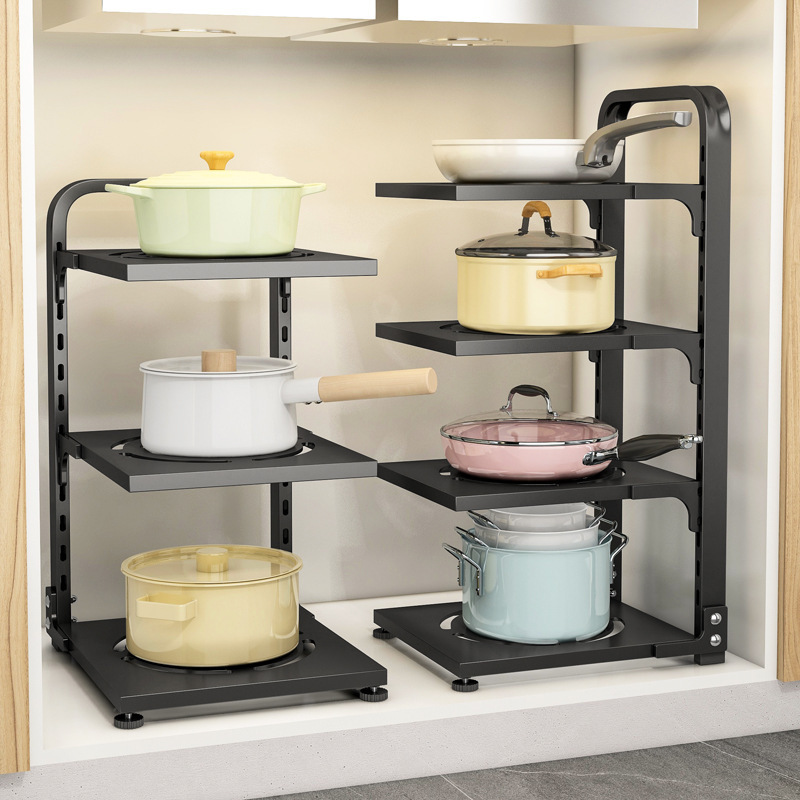 Kitchen Organizer pans lid storage rack metal pan pot Detachable and organiser seamless adjustment pot kitchen rack