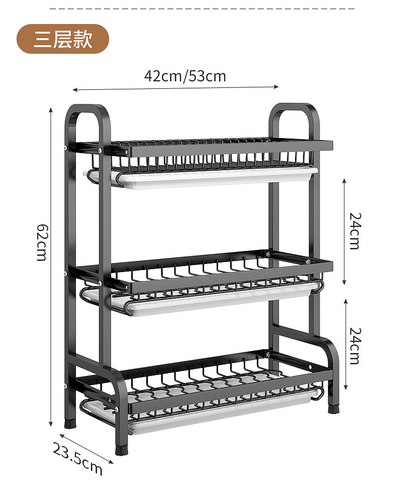 Stainless Steel Metal Hot sale storage 3 tier kitchen counter holders sink organization over the sink dish drying drainer rack