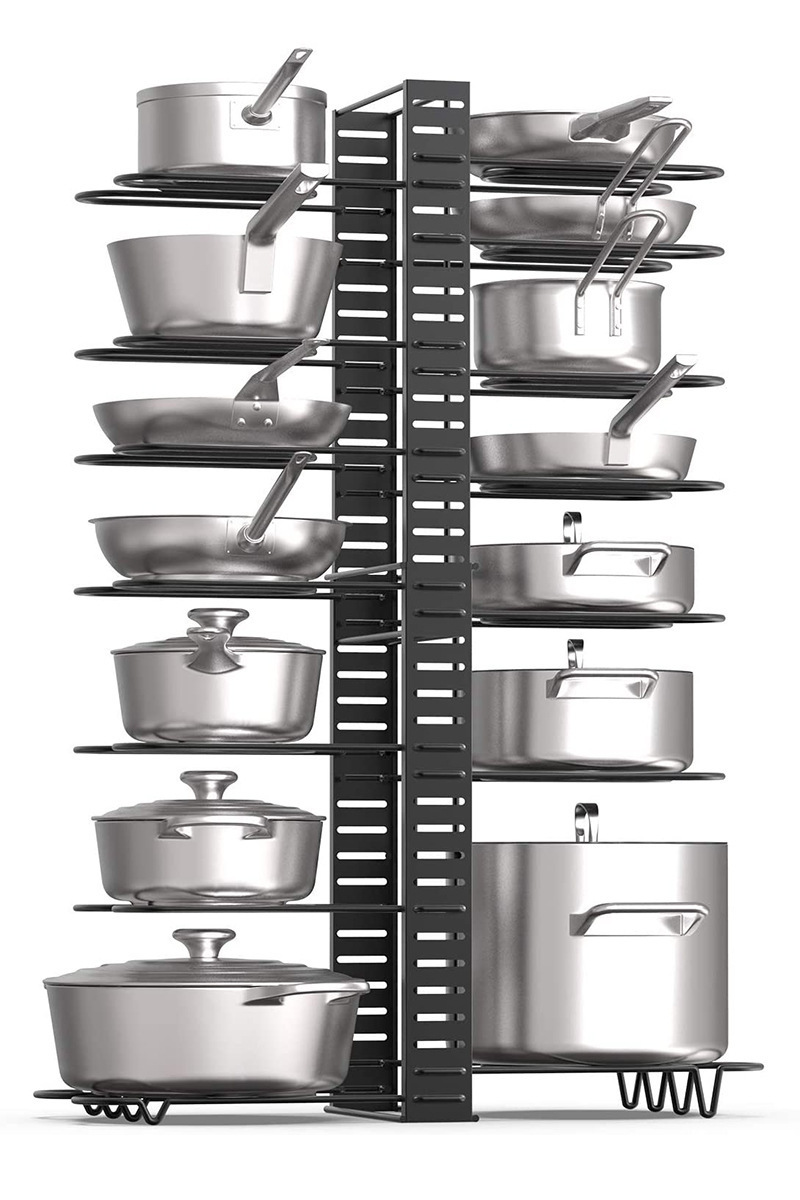 Metal Iron Home Wire Shelf Adjustable 8 Tiers Cookware Storage Holder Pot Pan Organizer Rack for Kitchen Cabinet Pantry