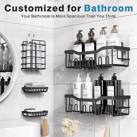 Bathroom Shelves Wall Mounted Stainless Steel Shower Shelf Adhesive Kitchen Storage Rack Bathroom Shower Caddy