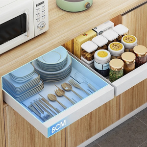 Kitchen Cabinet Cutlery Storage Drawer Kitchen Pull Out Dish Drawer Basket Single Layer Sliding Cutlery Organizer Drawer