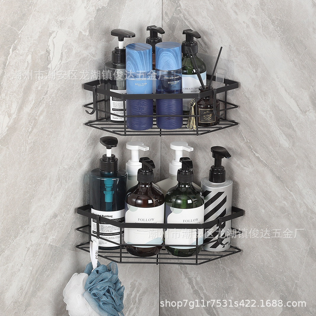 Wall mounted shower caddy adhesive shampoo stand towel storage bathroom corner toilet rack no drilling organizer