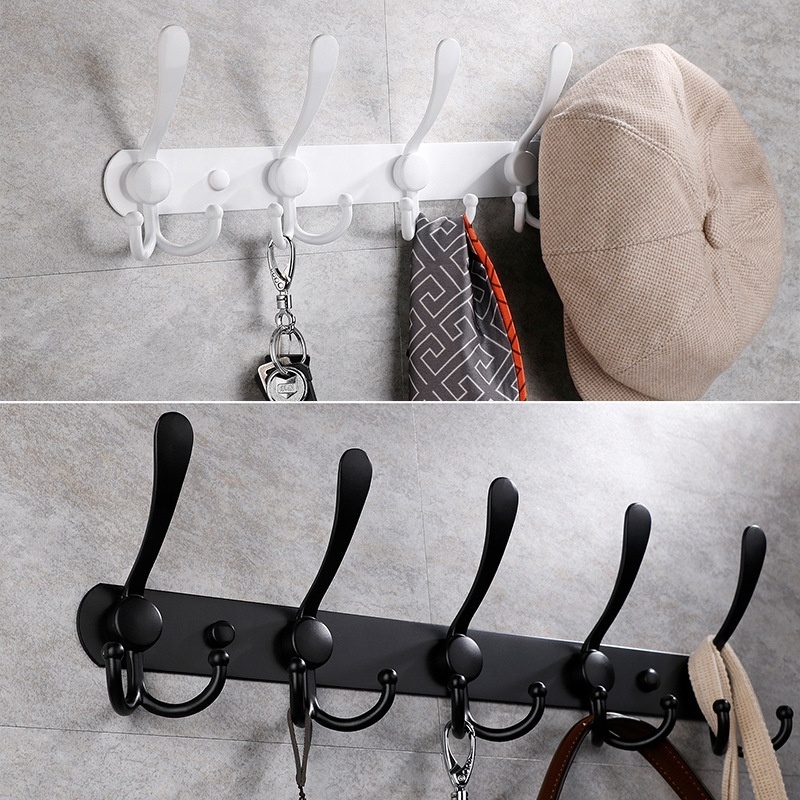 Over The Door Hooks Hanging Clothes Hat Towel Coat Hanger 5 Hooks Novelty Behind Back of Bathroom Door Metal Black Towel Rack