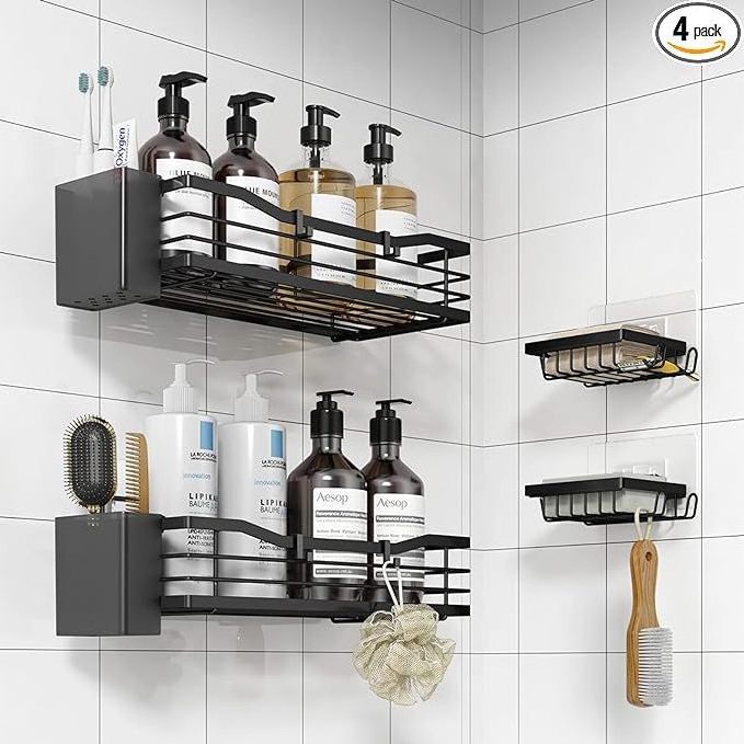 Organizer Black Metal 2PCS Pack Bathroom Shelf Storage Rack Organizer Basket Wall Mounted Shower Caddy Bathroom Shelves