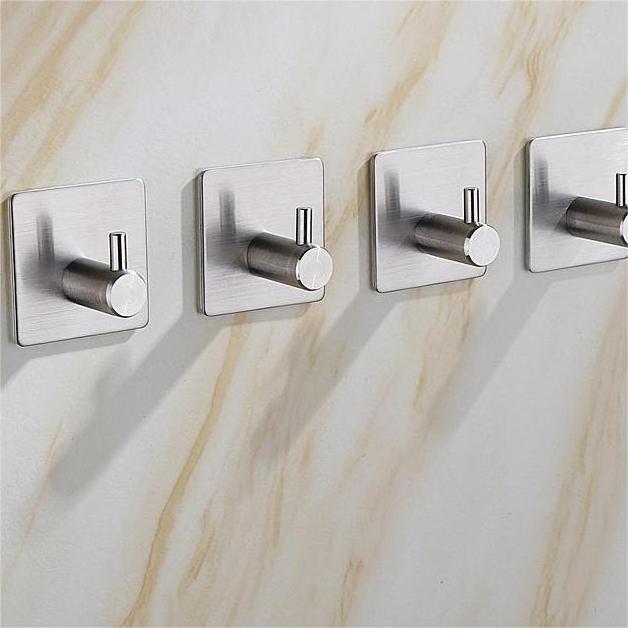 Wall Mounted Self Adhesive Hooks Flexible Stainless Steel Towel Coat Robe Hook Bathroom Heavy Duty Home Organizer Hook