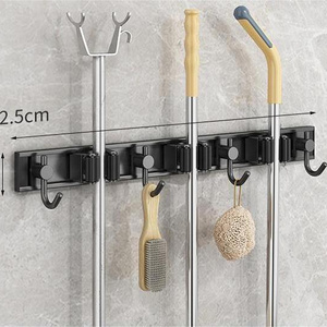 Factory direct 304 Stainless Steel Metal Mop hanger rack Strong adhesive Wall Mounted Storage Mop Holder Broom hook