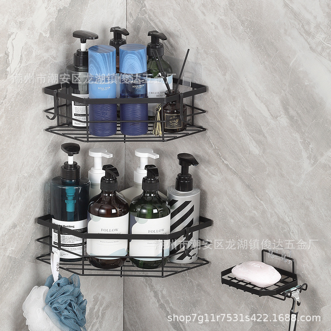 Wall mounted shower caddy adhesive shampoo stand towel storage bathroom corner toilet rack no drilling organizer