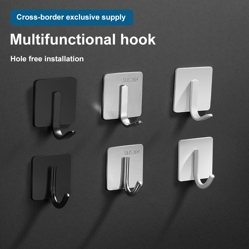 Factory Custom stainless steel 304 Self adhesive hook hanging clothing towel decorative wall mounted kitchen wall hanger hook