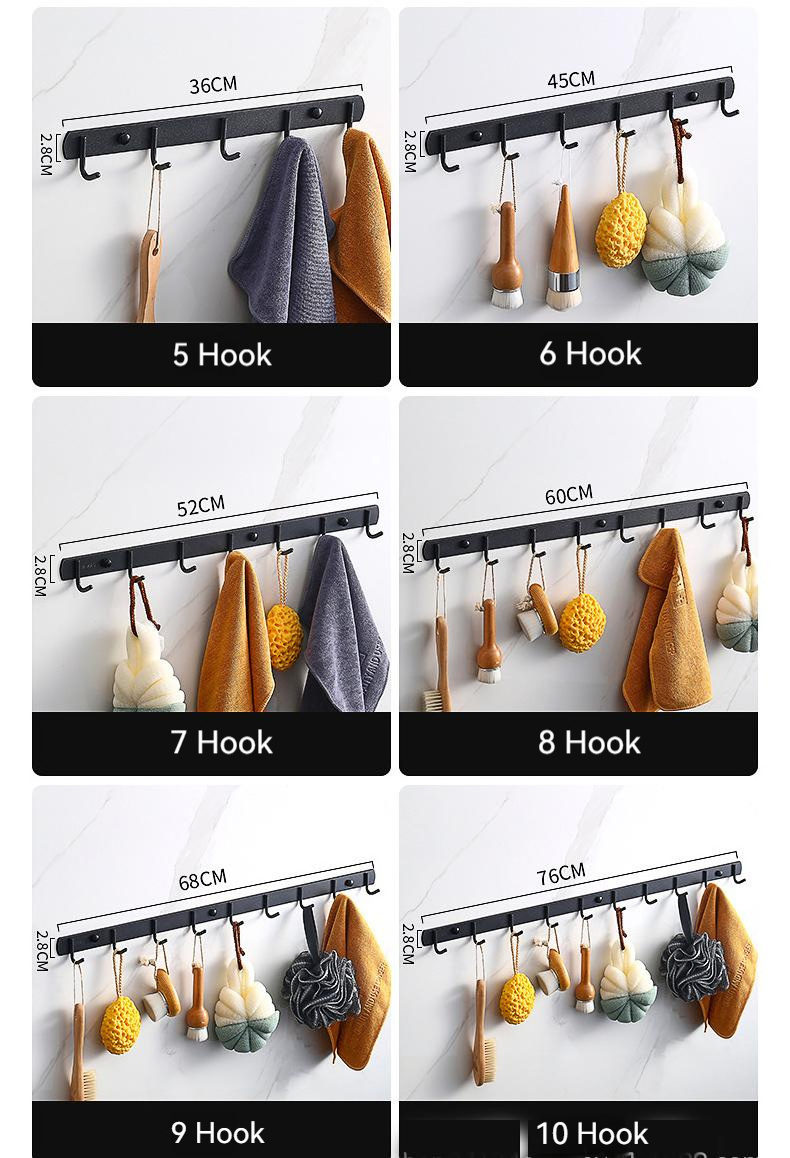 Black Metal Racks Stainless Steel Wall Mounted Robe Handbags Clothes Hanger Multifunction Towels Coat Hook Rails