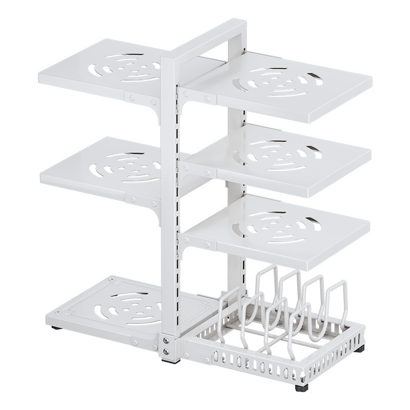 Kitchen Counter and Cabinet Organization Storage Rack Multi Tiers Pot Pan Shelf Organizer for Cabinet Adjustable