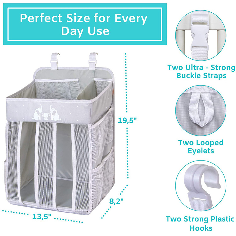 Large Capacity Hanging Diaper Caddy Baby Essentials Diaper Storage Organizer with Multiple Pockets