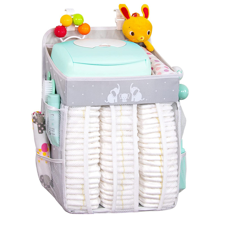 Large Capacity Hanging Diaper Caddy Baby Essentials Diaper Storage Organizer with Multiple Pockets