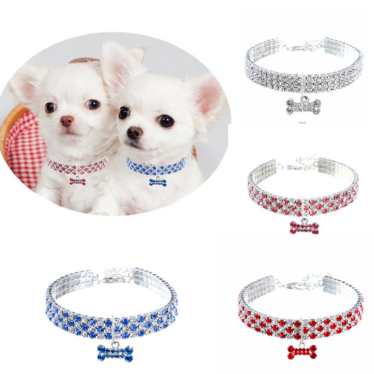 Wholesale Bling Rhinestone Bone Gold Dog Collar Cute Dazzling Sparkling Soft Suede Leather Luxury Designer Dog Collars