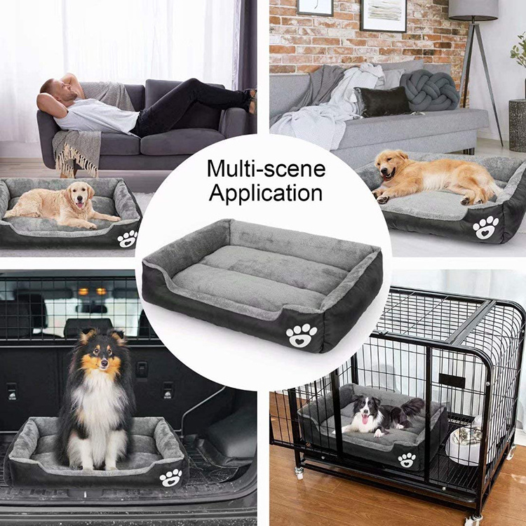 Hot Selling Classic Pet Beds Waterproof Surface Anti-slip Bottom Paw Print Large Dog Bed with Removable Cover