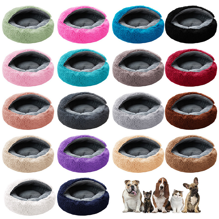 Customized Calming Dog Bed Cover Semi-Enclosed Soft Warm Round Dog & Cat Cave Bed with Hooded Cover