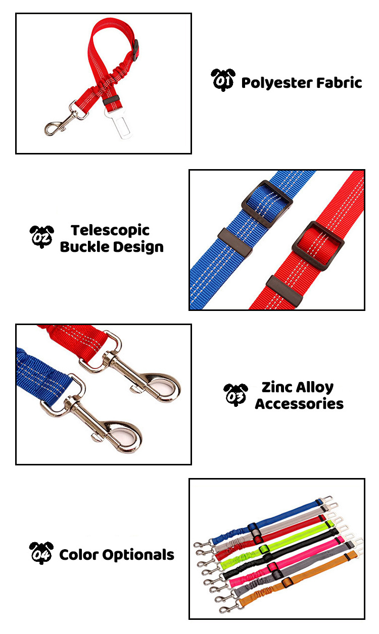 Premium Pet Accessories Adjustable Reflective Zinc Alloy Pet Car Seat Belts Dog Safety Belt