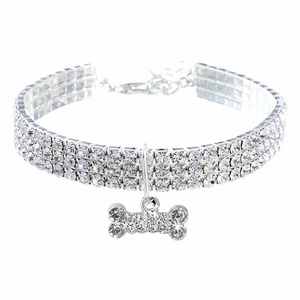 Wholesale Bling Rhinestone Bone Gold Dog Collar Cute Dazzling Sparkling Soft Suede Leather Luxury Designer Dog Collars