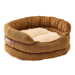 New Modern Luxury Boucle Dog Bed Luxury Cave Soft Neck Head Bolster Support Deepsleep Boucle Pet Bed