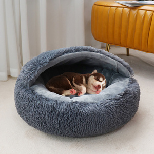 Customized Calming Dog Bed Cover Semi-Enclosed Soft Warm Round Dog & Cat Cave Bed with Hooded Cover