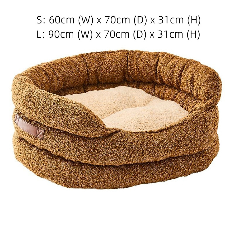 New Modern Luxury Boucle Dog Bed Luxury Cave Soft Neck Head Bolster Support Deepsleep Boucle Pet Bed