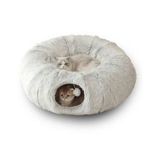 High Quality 2 in 1 Funny Cat Tunnel Bed Luxury Self Warming Fluffy Soft Cave Warm Indoor Plush Donut Cat Tunnel Bed