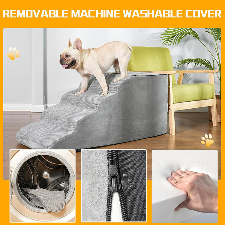 Washable Removable Cover 28 Inch High Density Foam Dog Stairs Steps Extra Wide Foldabld Pet Stairs Dog Ramps