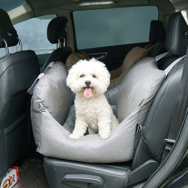 Custom Luxury Portable Pet Travel Bed Removable Design Linen Dog Car Seat Booster Bed