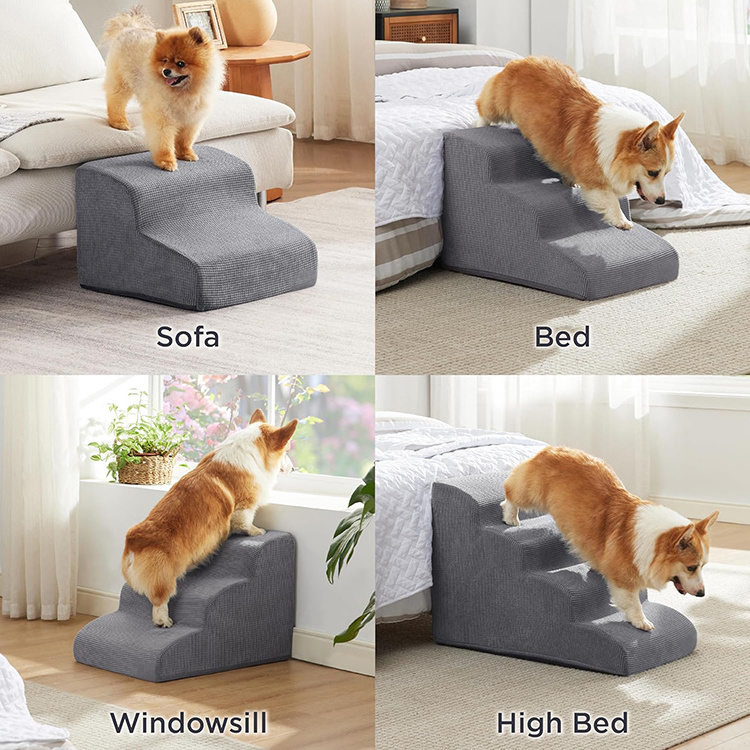 Manufacturer Wholesale Eco-friendly High Density Solid Non-slip Bottom Foam Pet Dog Stairs for Bed or Sofa