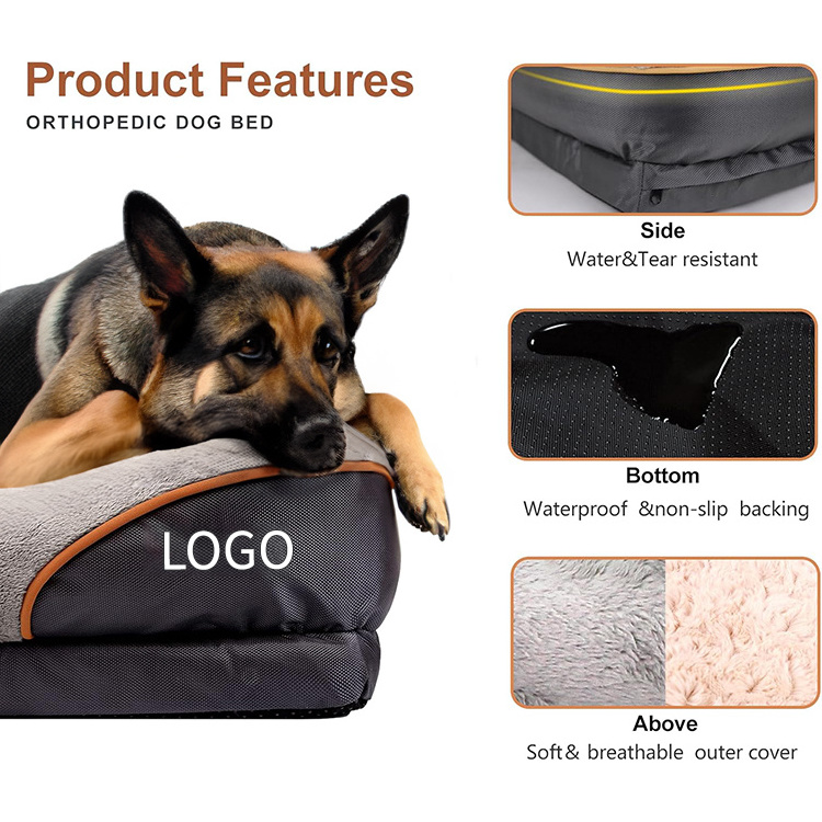 Luxury Large Dog Bed Orthopedic Memory Foam Pet Beds for Large Dogs with Removable Washable Cover