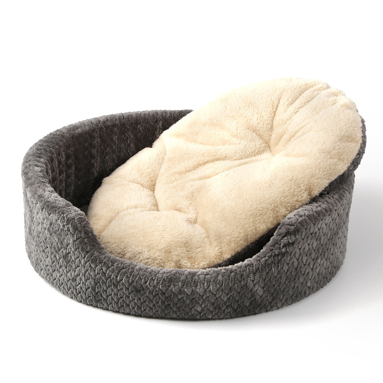 Unique Design Hot Sale Fluff Round Grey Heated Self Warming Dog Bed